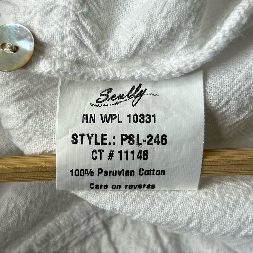SCULLY Sz S White Peruvian Cotton Embroidered Short Sleeve Button Blouse Top - Picture 10 of 12